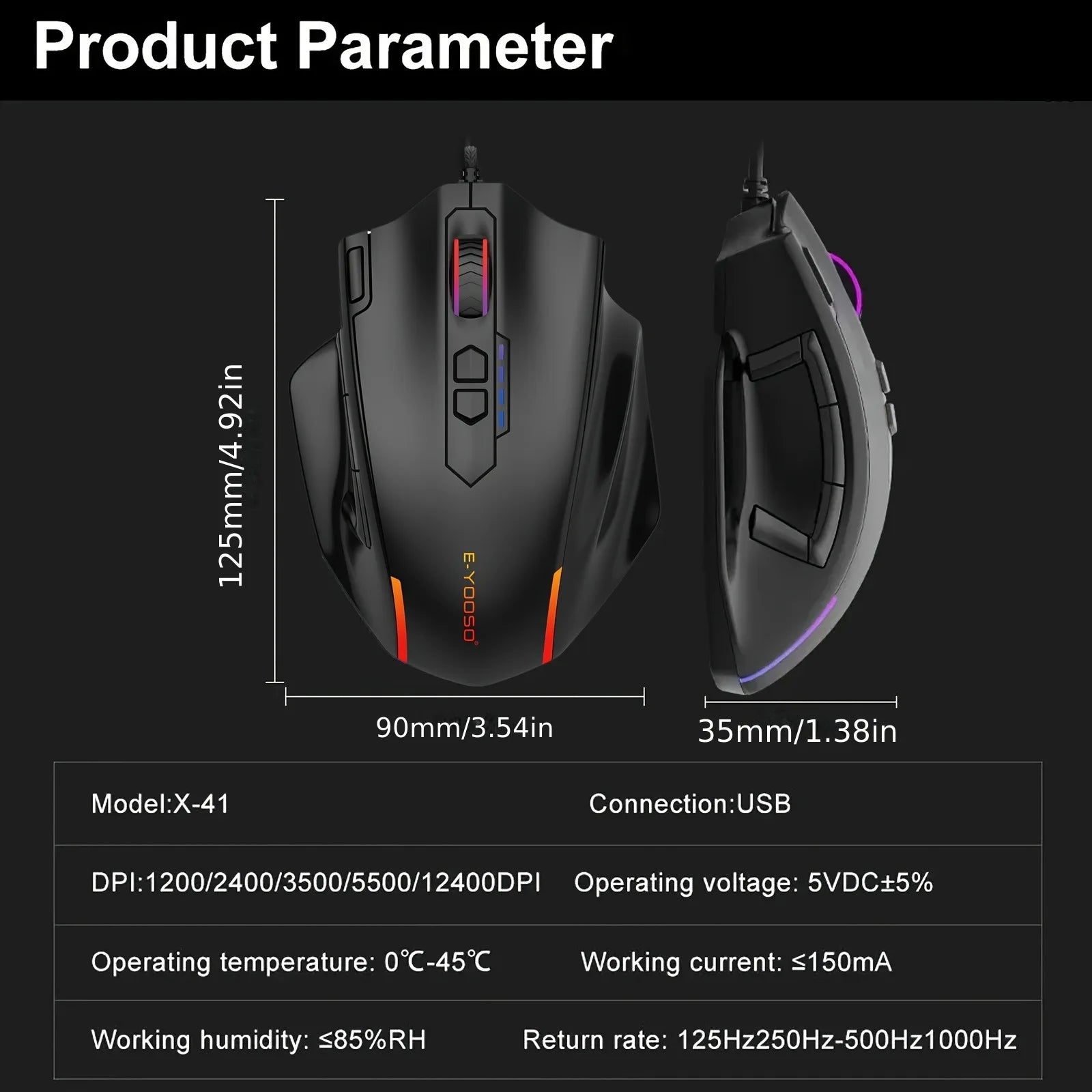 E-YOOSO X-41PRO Wired Gaming Mouse – 11 Programmable Buttons RGB