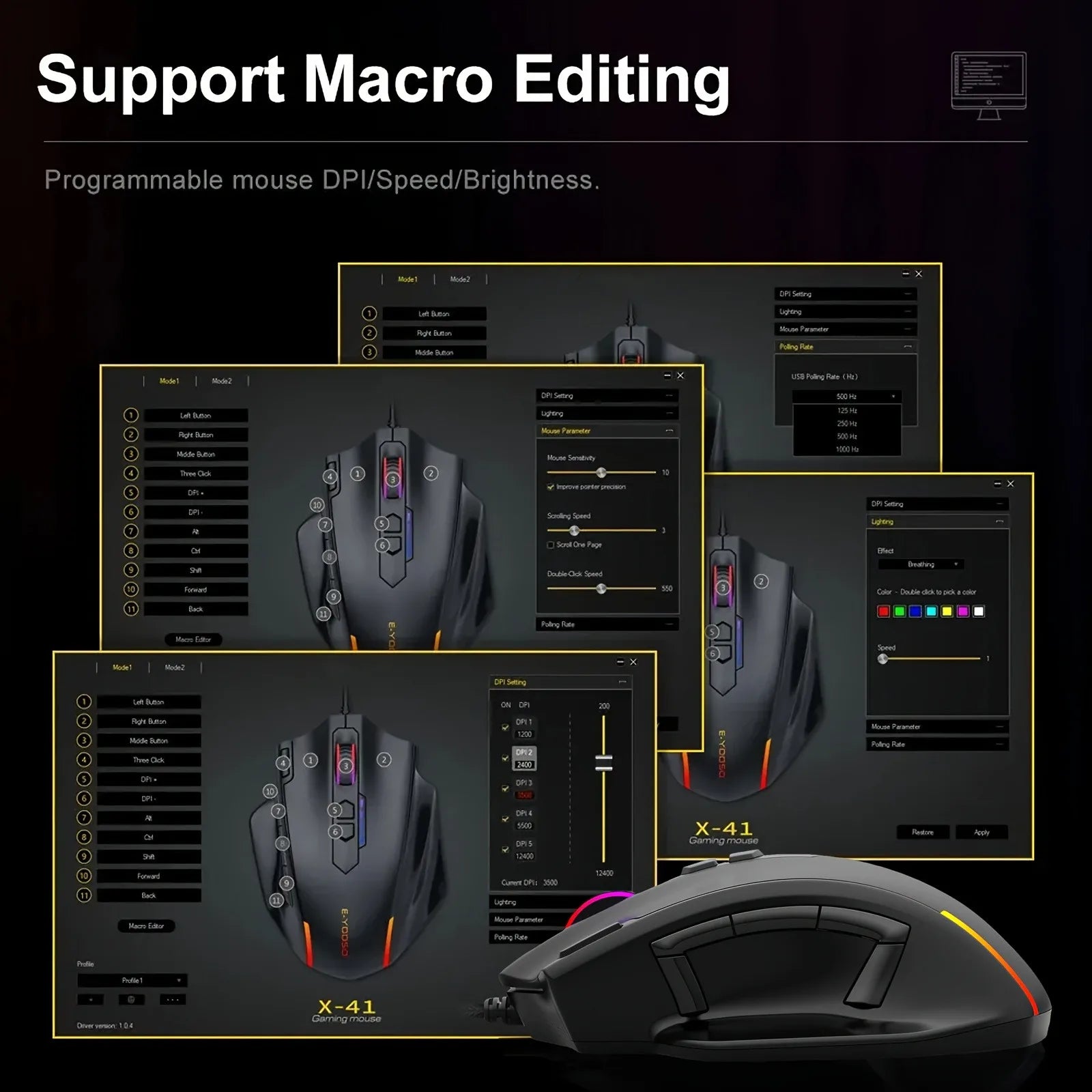 E-YOOSO X-41PRO Wired Gaming Mouse – 11 Programmable Buttons RGB