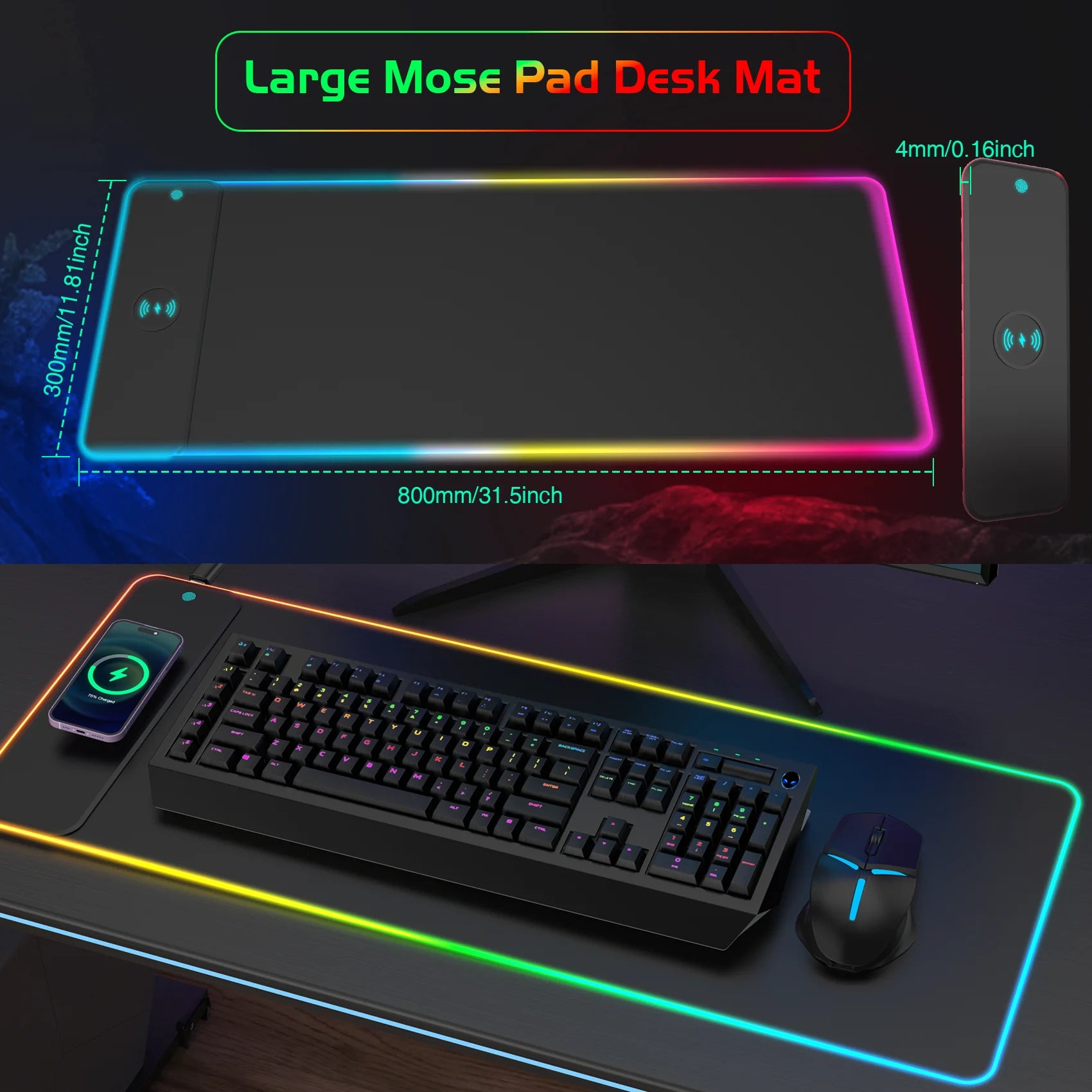 RGB Wireless Charging Mouse Pad – Phone + Gaming Desk Mat