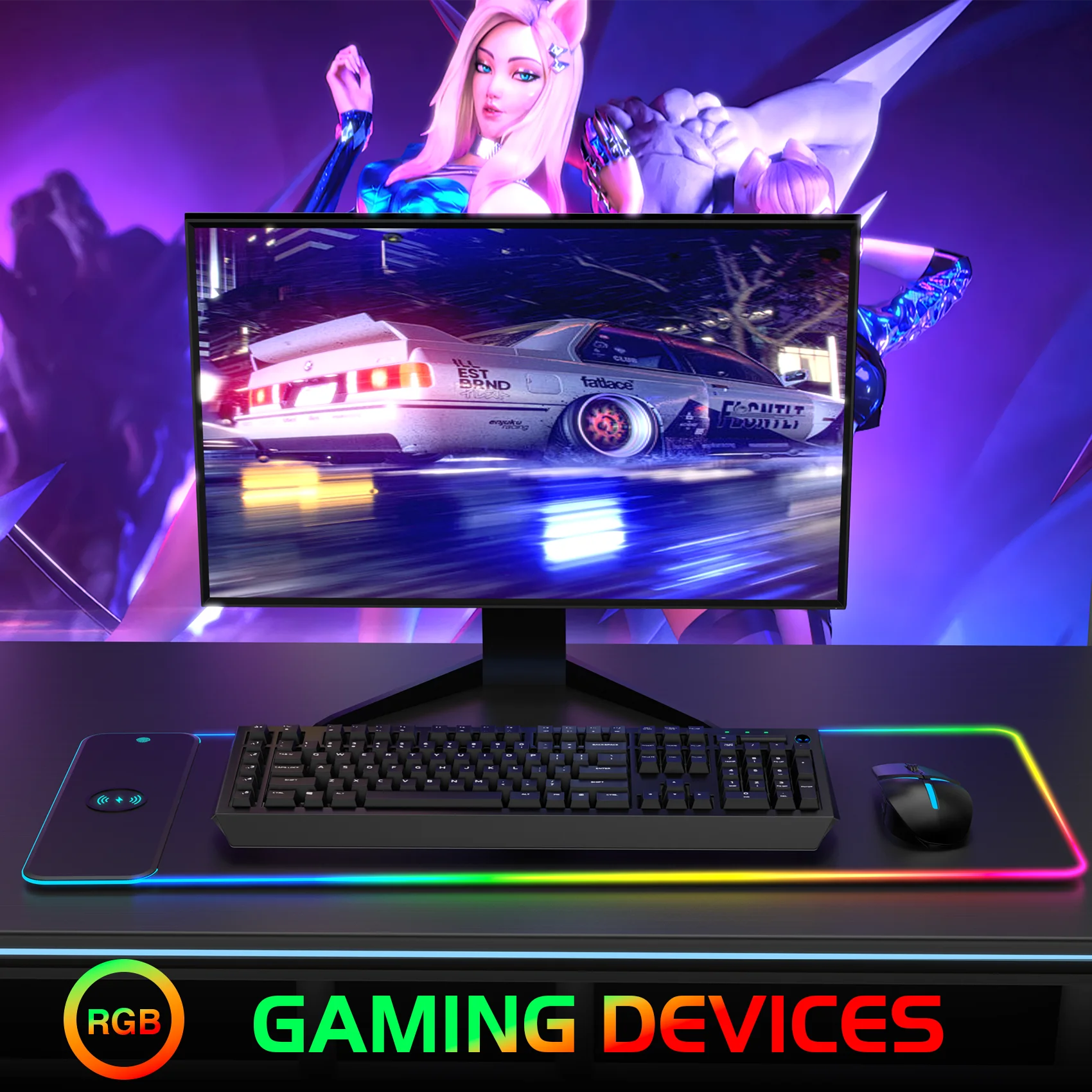 RGB Wireless Charging Mouse Pad – Phone + Gaming Desk Mat