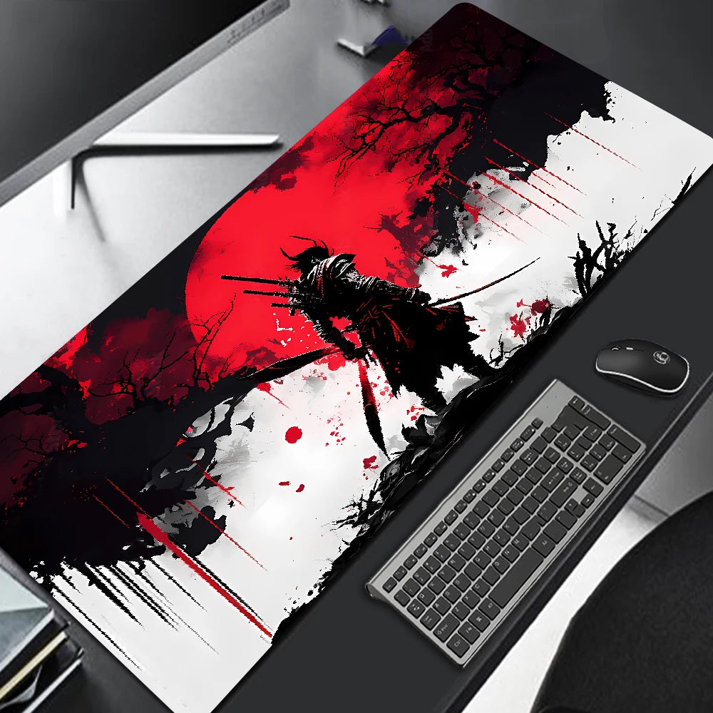 Black Samurai Silhouette  Gaming Mouse Pad