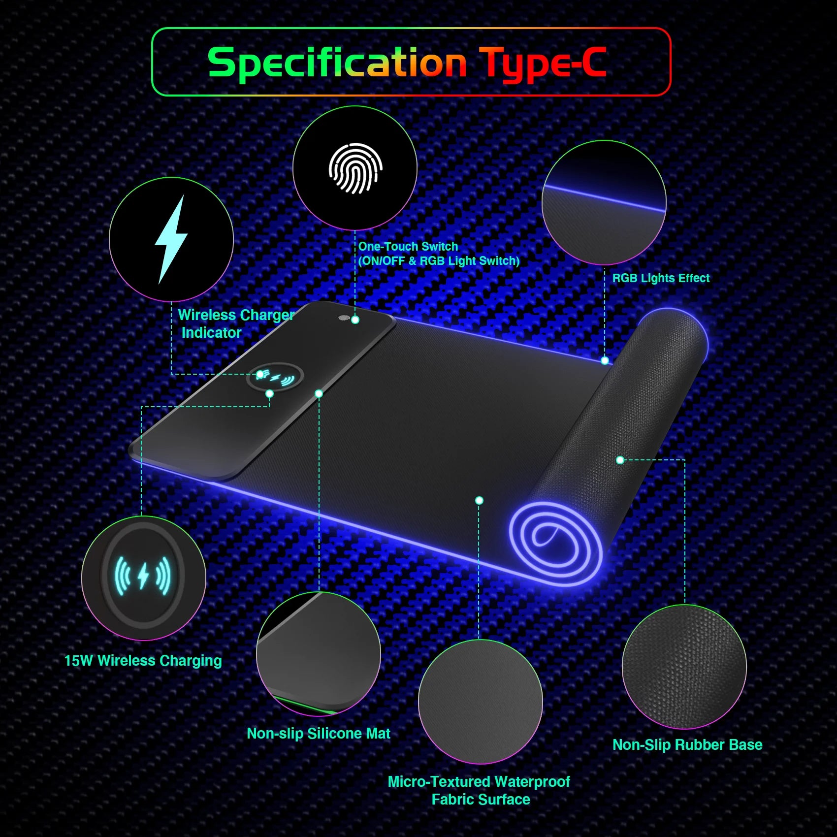 RGB Wireless Charging Mouse Pad – Phone + Gaming Desk Mat