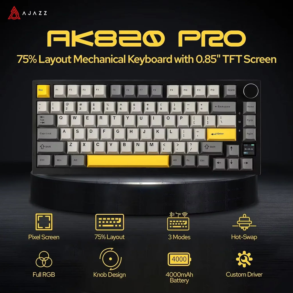 Ajazz AK820 Pro Tri-Mode Wireless Keyboard – 75% Gasket + Knob RGB